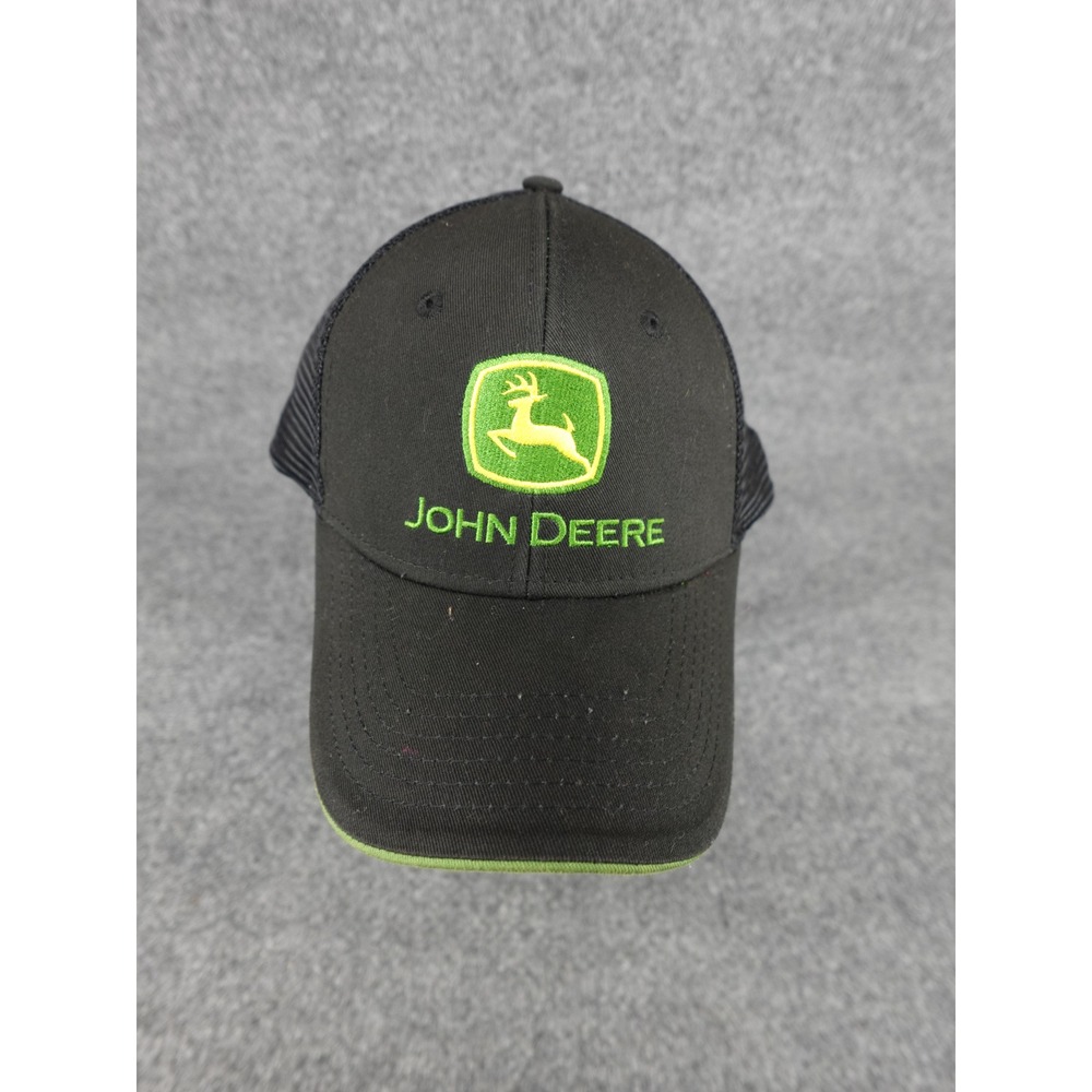 John Deere Trucker Hat Black Green Mesh Back Snapback Logo Cap‎ One Size